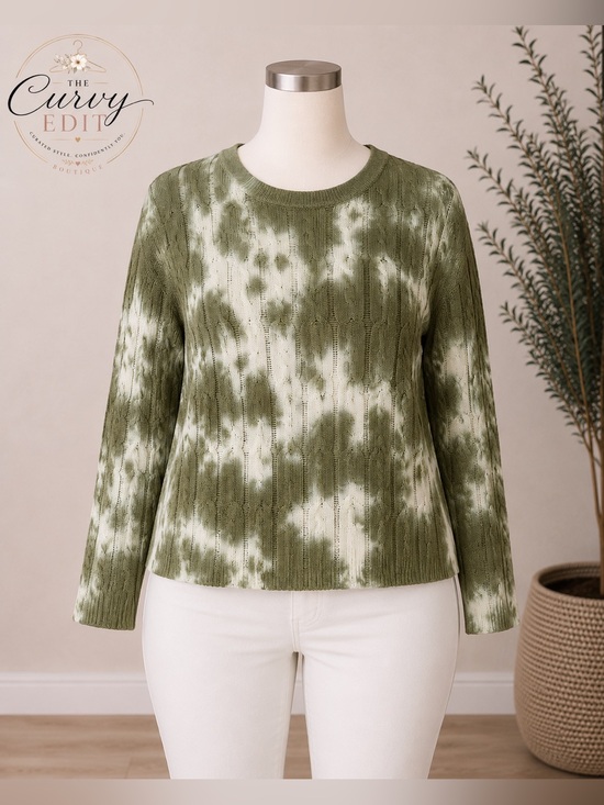 Kut from the Kloth Sweaters - KUT from the Kloth XL Green Tie Dye Cable Knit Cotton Sweater Soft Casual Boho
